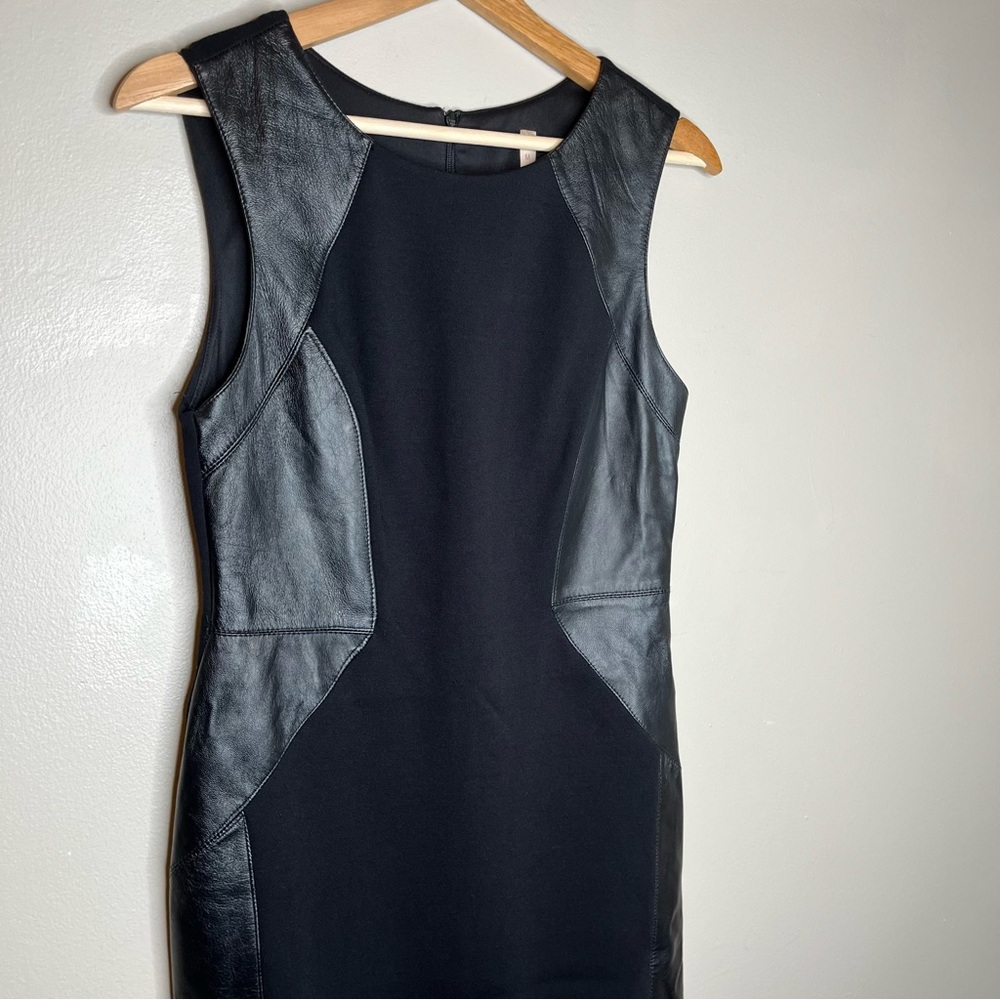 Bailey 44 Black Leather Short Sleeve Fitted Dress Size Medium